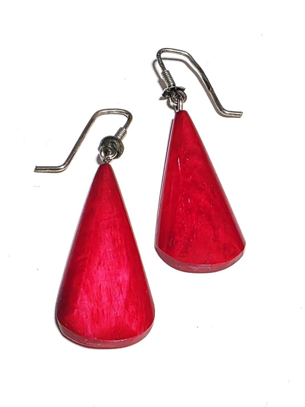 Dark pink carved tagua wood earrings
